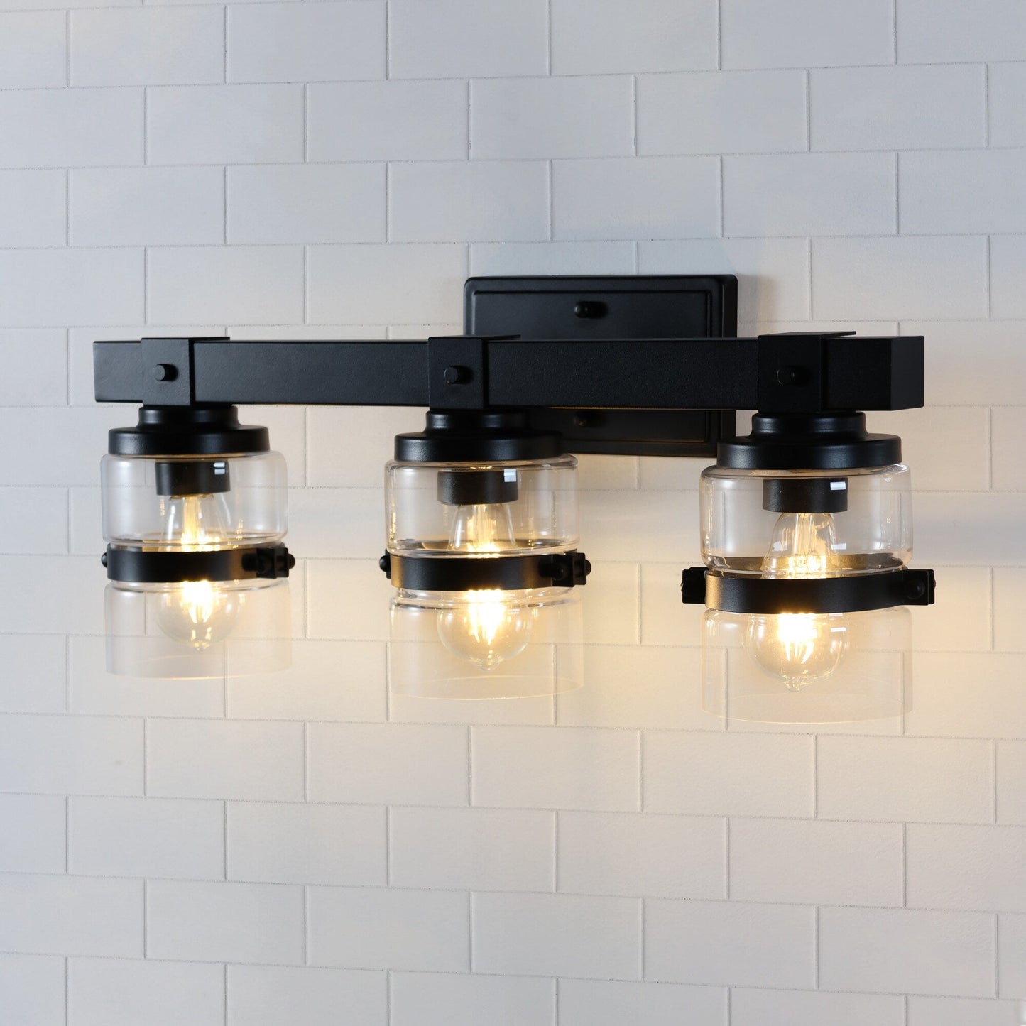 Applique murale de salle de bain ExBrite Farmhouse à 3 lumières, en fer noir, à intensité variable