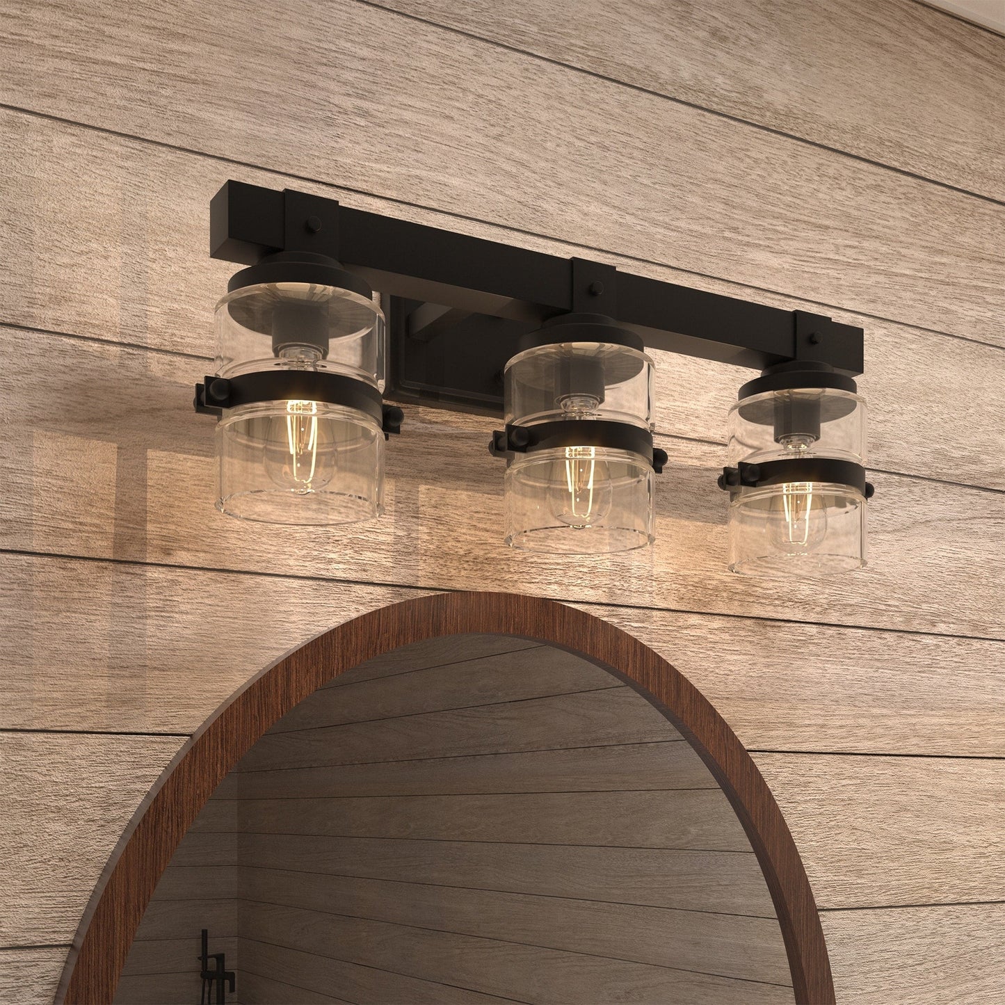 Applique murale de salle de bain ExBrite Farmhouse à 3 lumières, en fer noir, à intensité variable