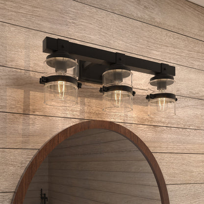 Applique murale de salle de bain ExBrite Farmhouse à 3 lumières, en fer noir, à intensité variable