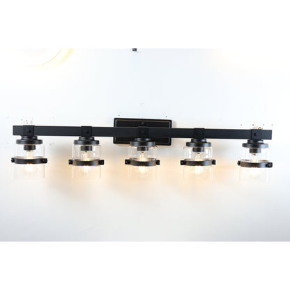 Applique murale de salle de bain ExBrite Farmhouse à 3 lumières, en fer noir, à intensité variable