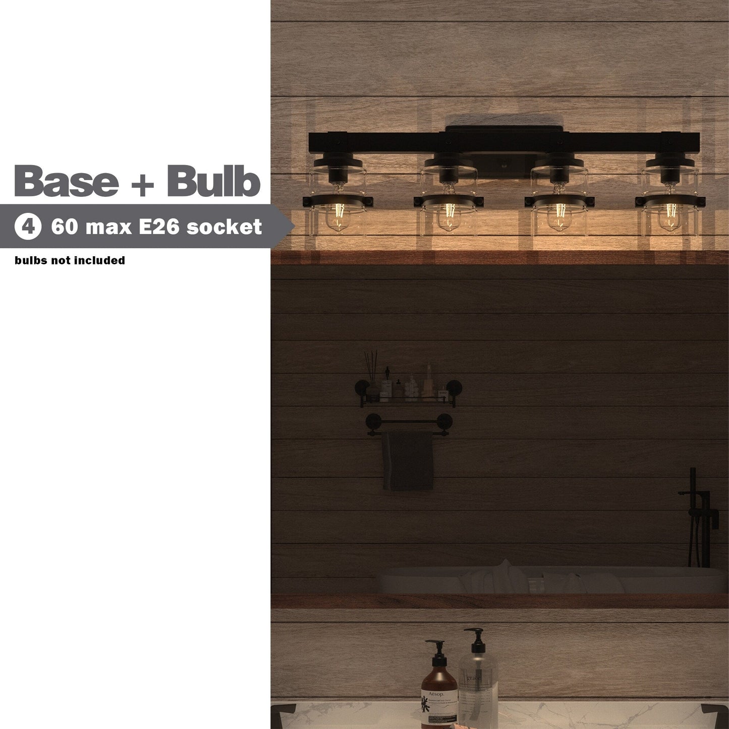 Applique murale de salle de bain ExBrite Farmhouse à 3 lumières, en fer noir, à intensité variable