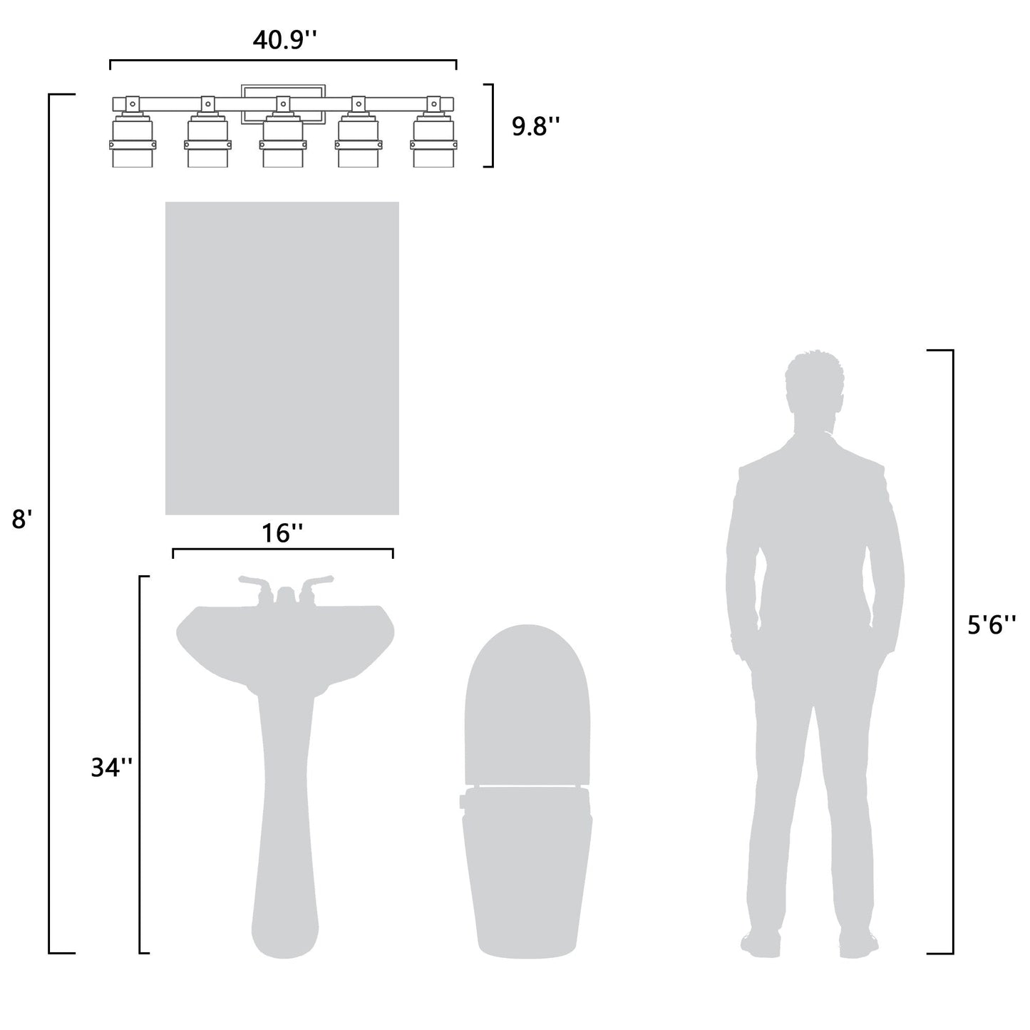 Applique murale de salle de bain ExBrite Farmhouse à 3 lumières, en fer noir, à intensité variable