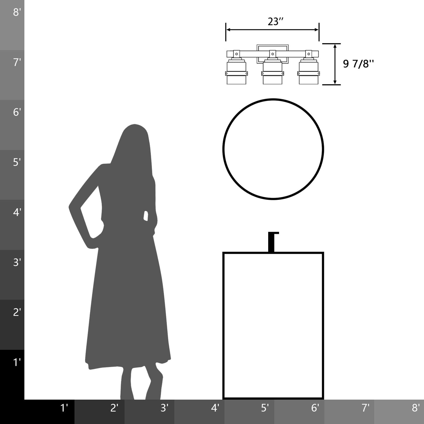 Applique murale de salle de bain ExBrite Farmhouse à 3 lumières, en fer noir, à intensité variable