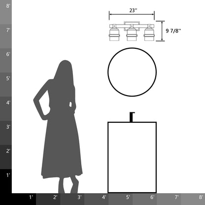 Applique murale de salle de bain ExBrite Farmhouse à 3 lumières, en fer noir, à intensité variable