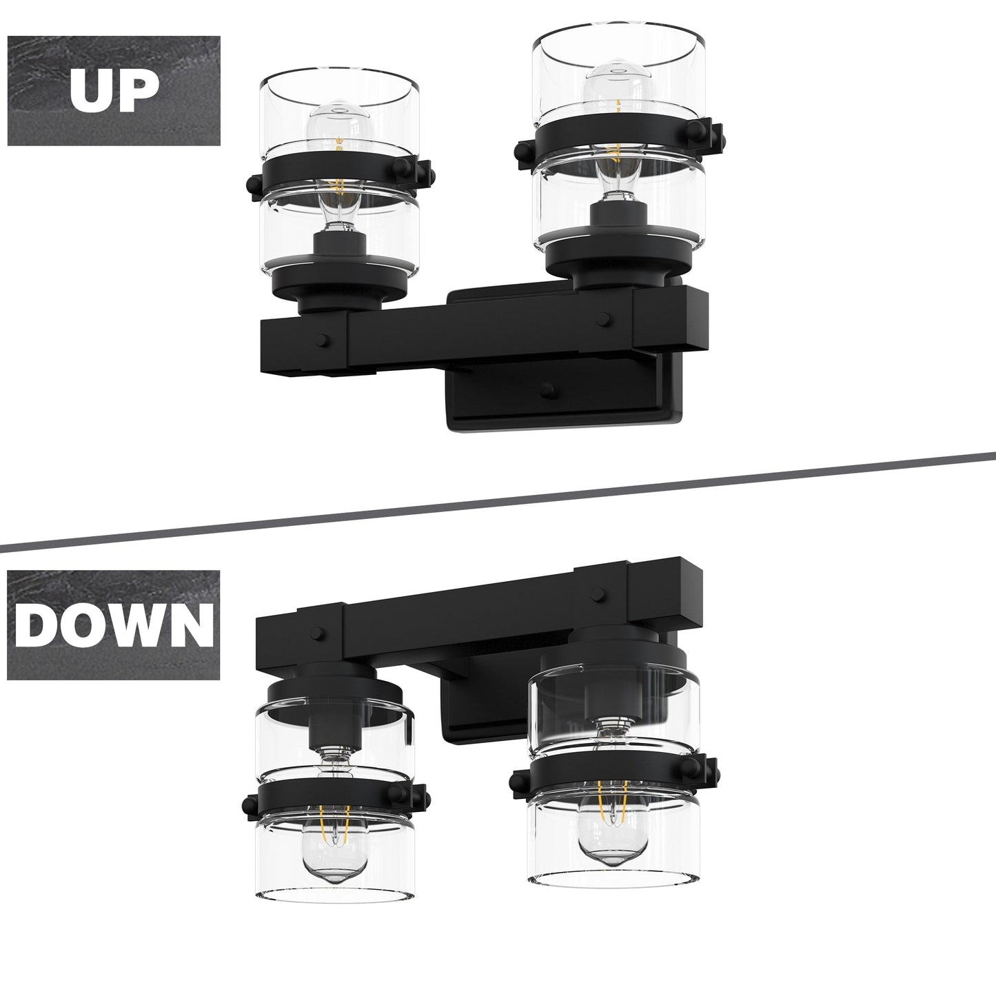 Applique murale de salle de bain ExBrite Farmhouse à 3 lumières, en fer noir, à intensité variable