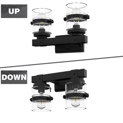 Applique murale de salle de bain ExBrite Farmhouse à 3 lumières, en fer noir, à intensité variable