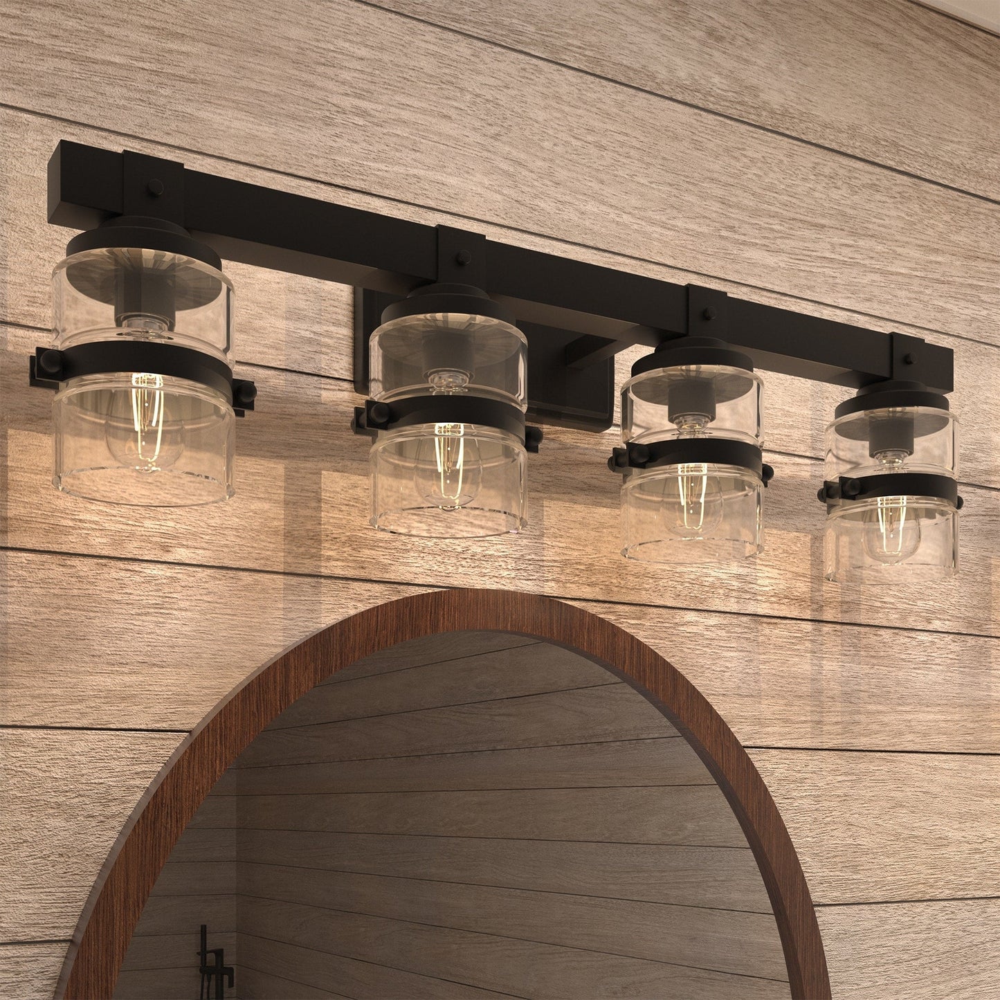 Applique murale de salle de bain ExBrite Farmhouse à 3 lumières, en fer noir, à intensité variable