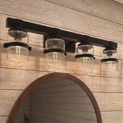 Applique murale de salle de bain ExBrite Farmhouse à 3 lumières, en fer noir, à intensité variable