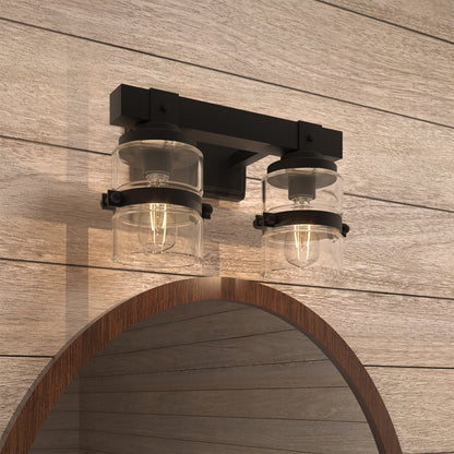 Applique murale de salle de bain ExBrite Farmhouse à 3 lumières, en fer noir, à intensité variable