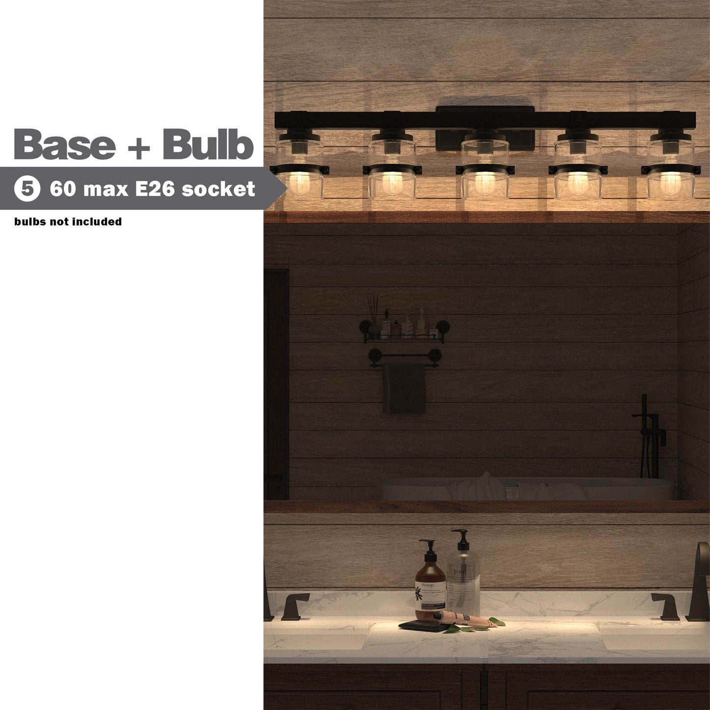 Applique murale de salle de bain ExBrite Farmhouse à 3 lumières, en fer noir, à intensité variable