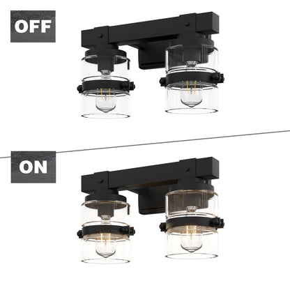 Applique murale de salle de bain ExBrite Farmhouse à 3 lumières, en fer noir, à intensité variable