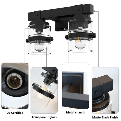 Applique murale de salle de bain ExBrite Farmhouse à 3 lumières, en fer noir, à intensité variable