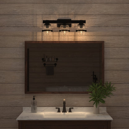 Applique murale de salle de bain ExBrite Farmhouse à 3 lumières, en fer noir, à intensité variable