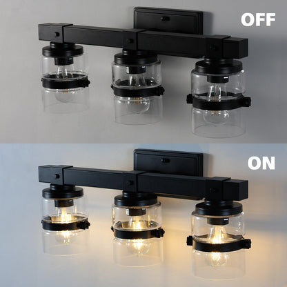 Applique murale de salle de bain ExBrite Farmhouse à 3 lumières, en fer noir, à intensité variable