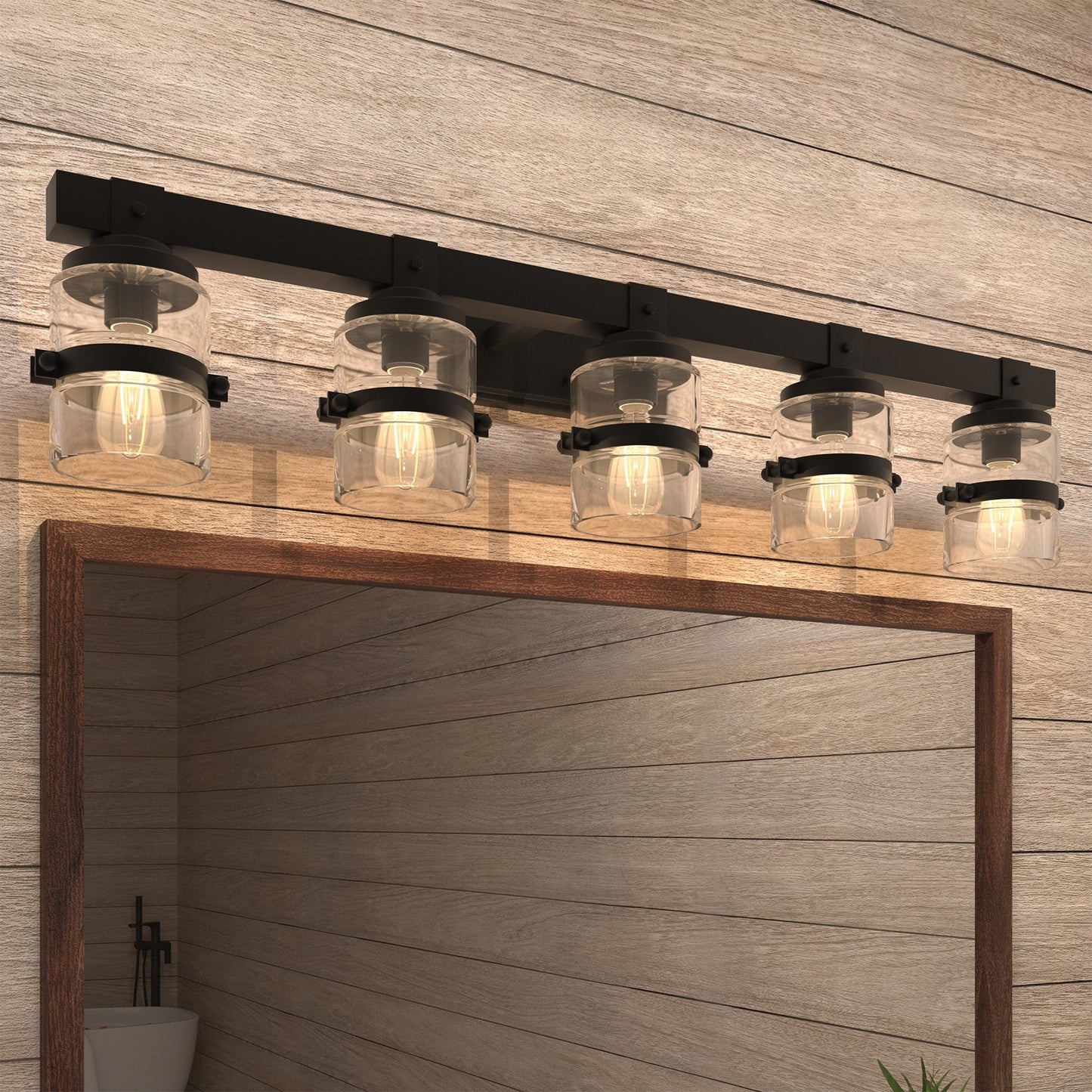 Applique murale de salle de bain ExBrite Farmhouse à 3 lumières, en fer noir, à intensité variable