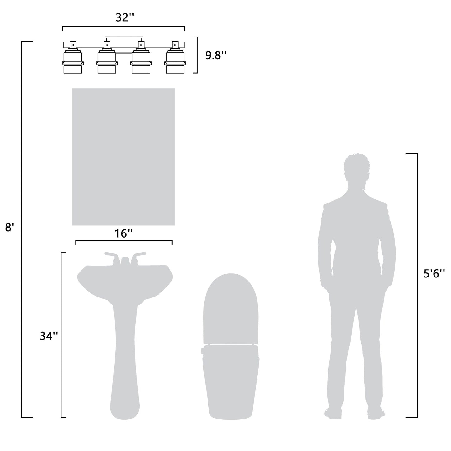 Applique murale de salle de bain ExBrite Farmhouse à 3 lumières, en fer noir, à intensité variable