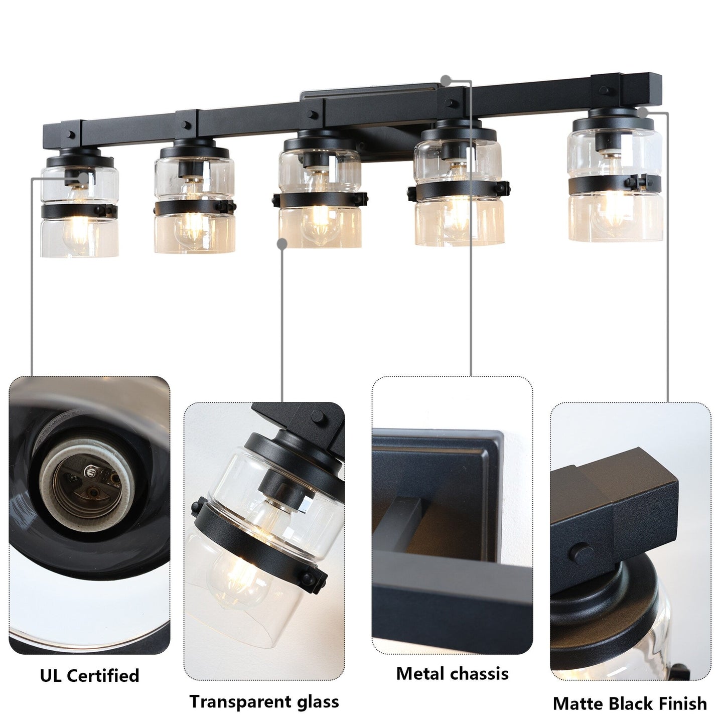 Applique murale de salle de bain ExBrite Farmhouse à 3 lumières, en fer noir, à intensité variable