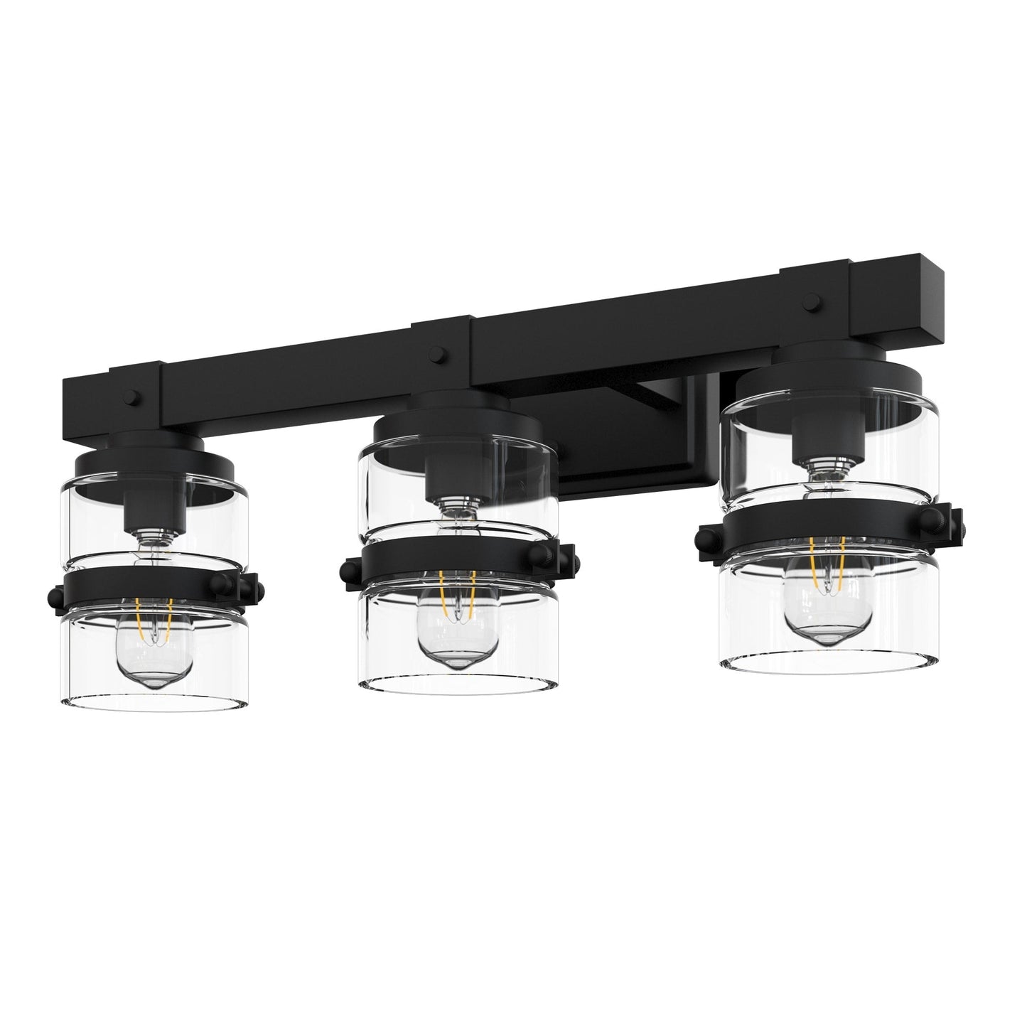 Applique murale de salle de bain ExBrite Farmhouse à 3 lumières, en fer noir, à intensité variable