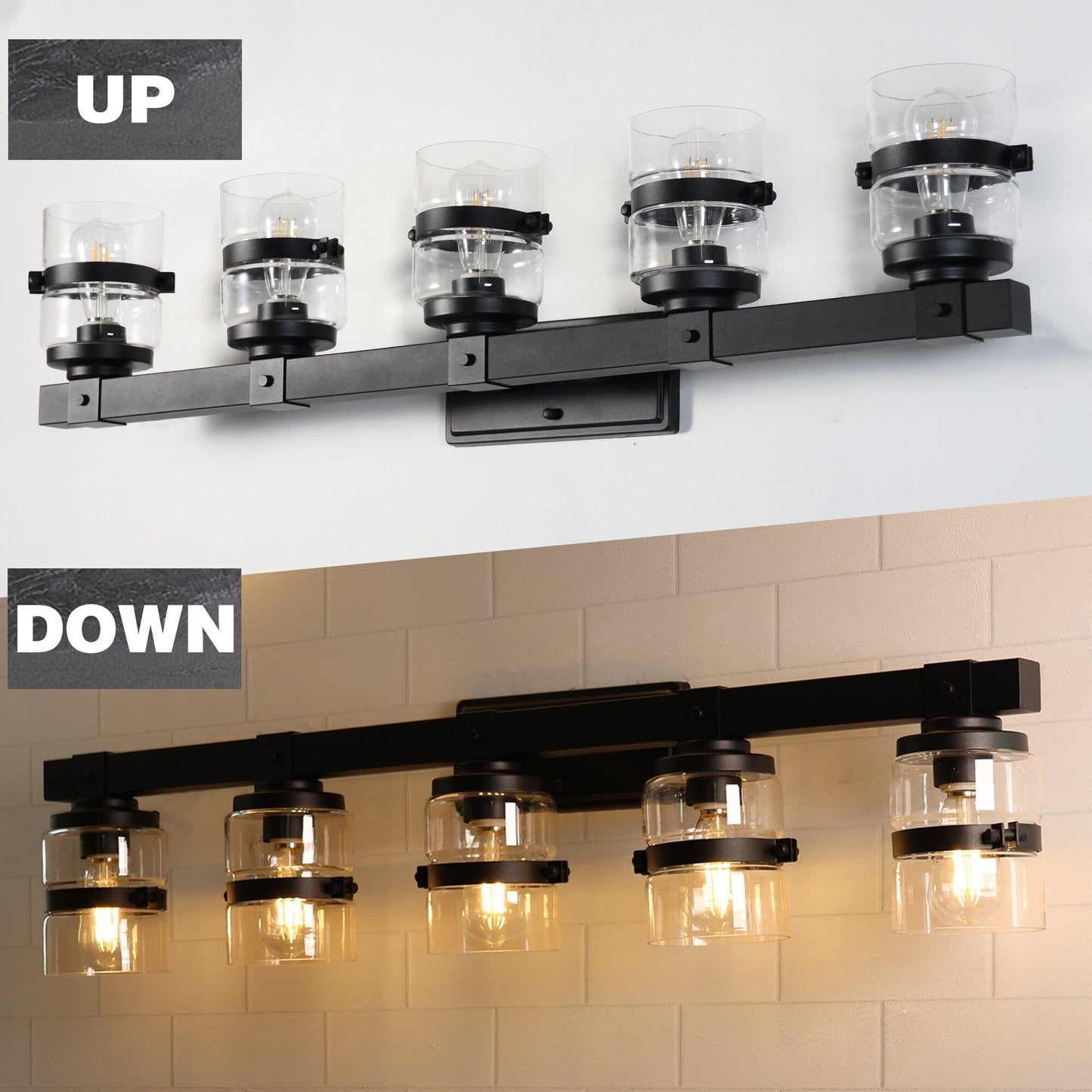 Applique murale de salle de bain ExBrite Farmhouse à 3 lumières, en fer noir, à intensité variable