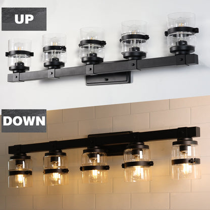 Applique murale de salle de bain ExBrite Farmhouse à 3 lumières, en fer noir, à intensité variable