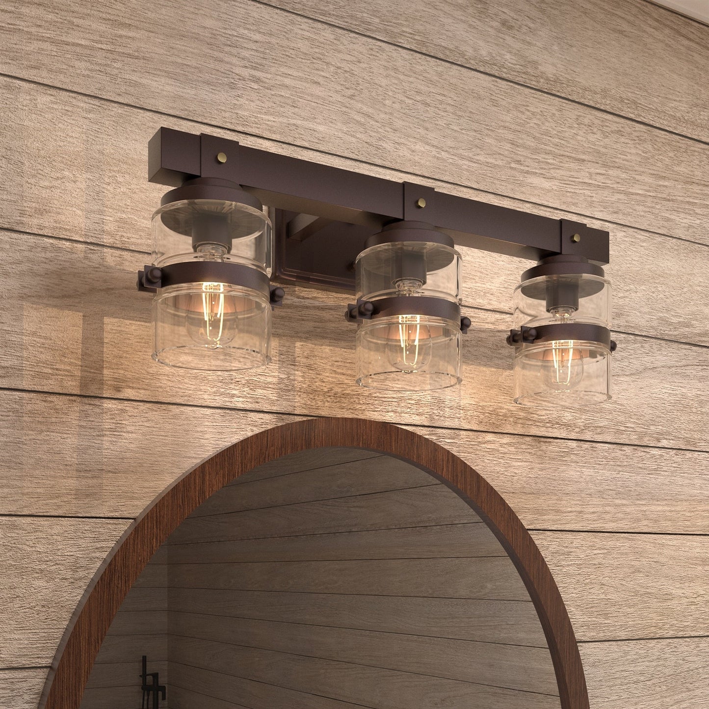 Applique murale de salle de bain ExBrite Farmhouse à 3 lumières, en fer noir, à intensité variable