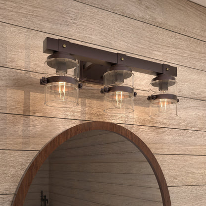 Applique murale de salle de bain ExBrite Farmhouse à 3 lumières, en fer noir, à intensité variable