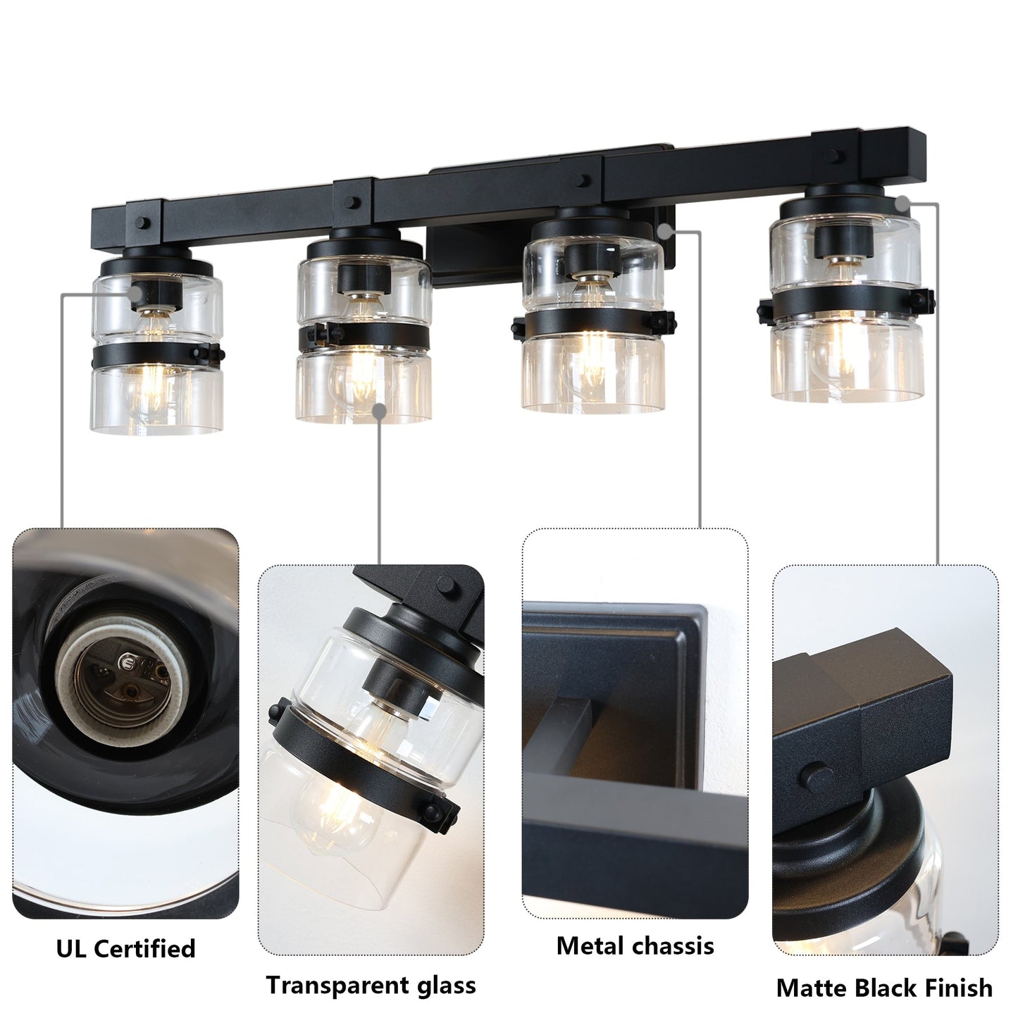 Applique murale de salle de bain ExBrite Farmhouse à 3 lumières, en fer noir, à intensité variable