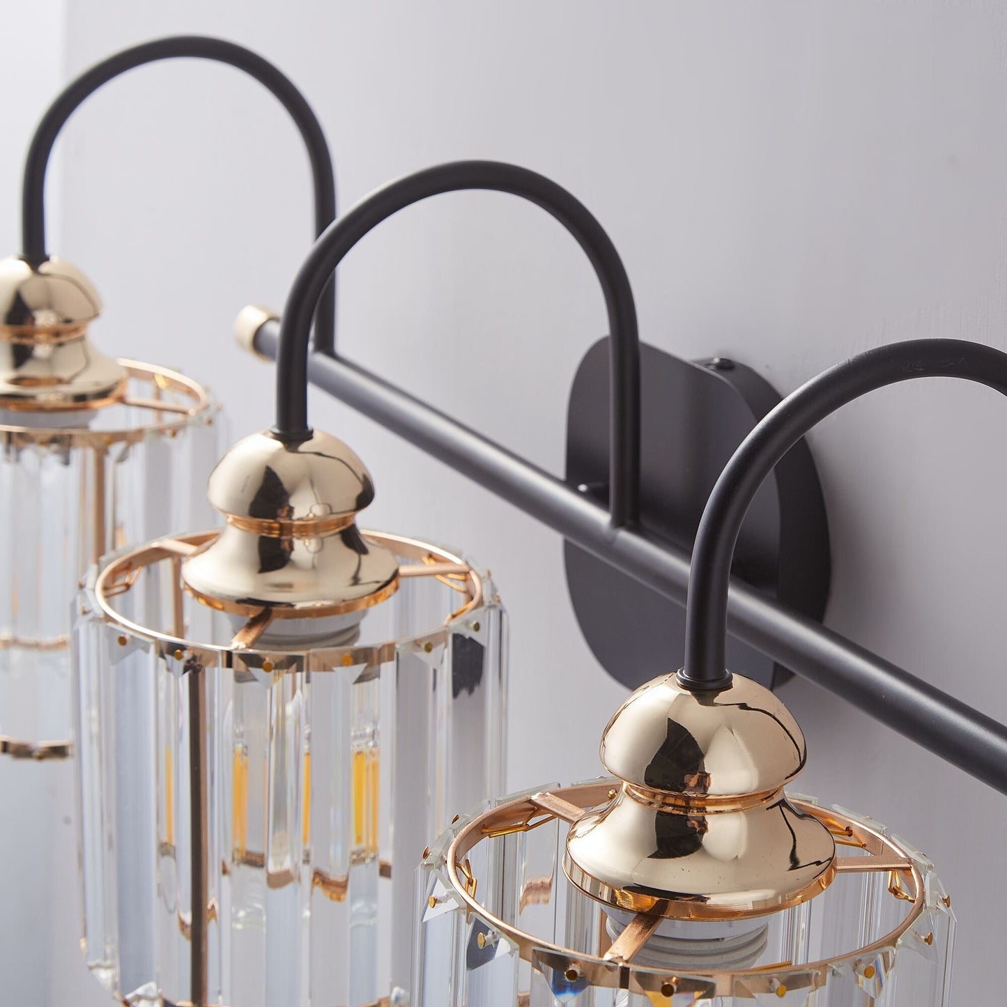 Appliques murales modernes ExBrite en cristal doré rose à 1, 2, 3, 4 ou 5 lumières pour salle de bain, à intensité variable