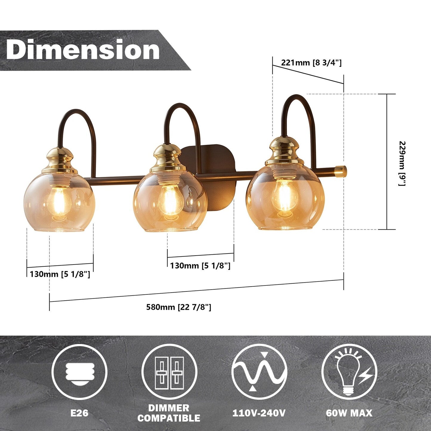 Appliques murales modernes ExBrite en cristal doré rose à 1, 2, 3, 4 ou 5 lumières pour salle de bain, à intensité variable