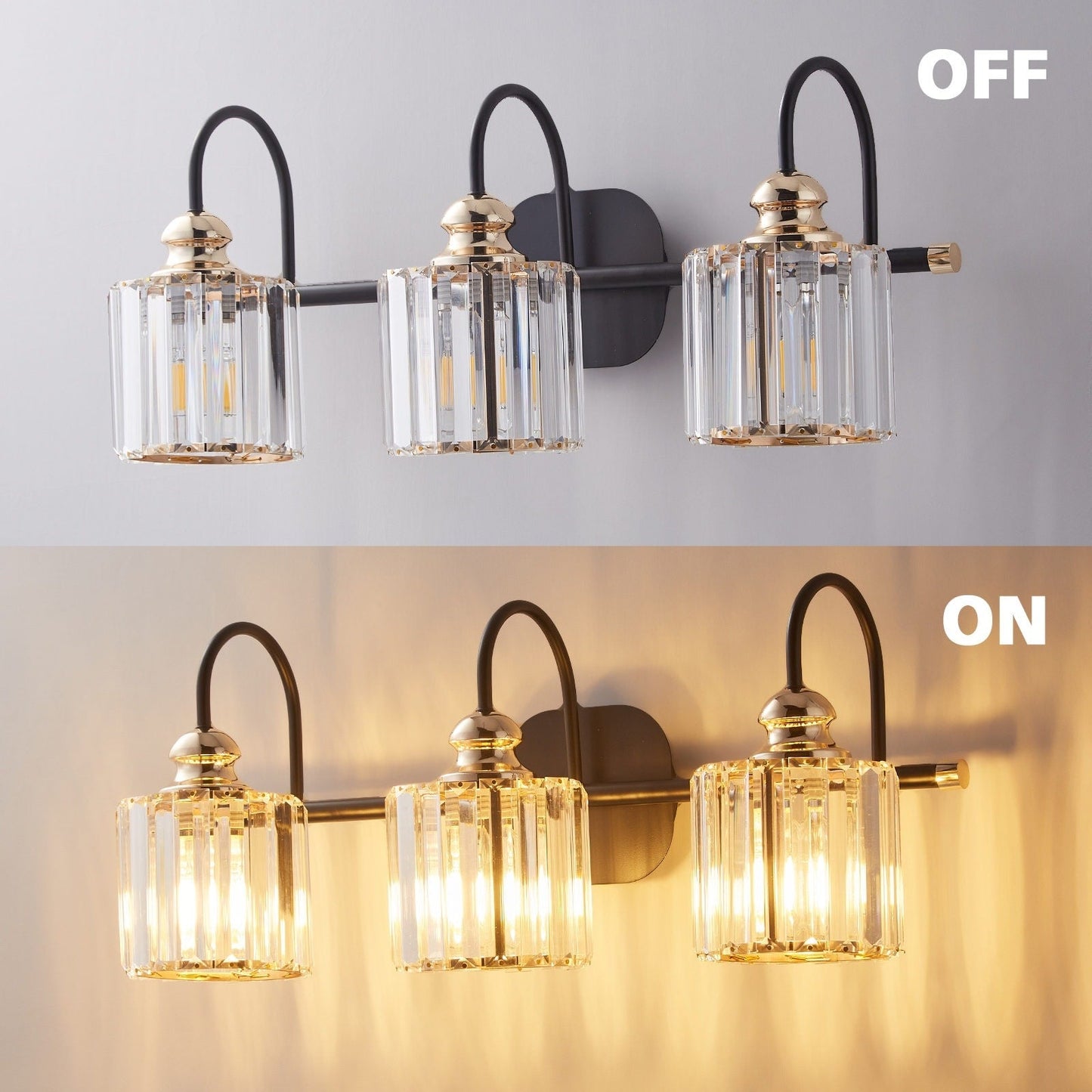 Appliques murales modernes ExBrite en cristal doré rose à 1, 2, 3, 4 ou 5 lumières pour salle de bain, à intensité variable