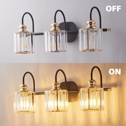 Appliques murales modernes ExBrite en cristal doré rose à 1, 2, 3, 4 ou 5 lumières pour salle de bain, à intensité variable