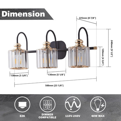 Appliques murales modernes ExBrite en cristal doré rose à 1, 2, 3, 4 ou 5 lumières pour salle de bain, à intensité variable