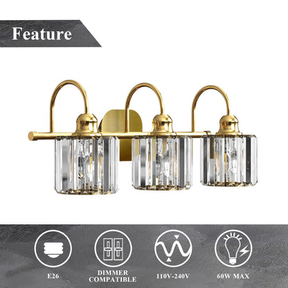 Appliques murales modernes ExBrite en cristal doré rose à 1, 2, 3, 4 ou 5 lumières pour salle de bain, à intensité variable