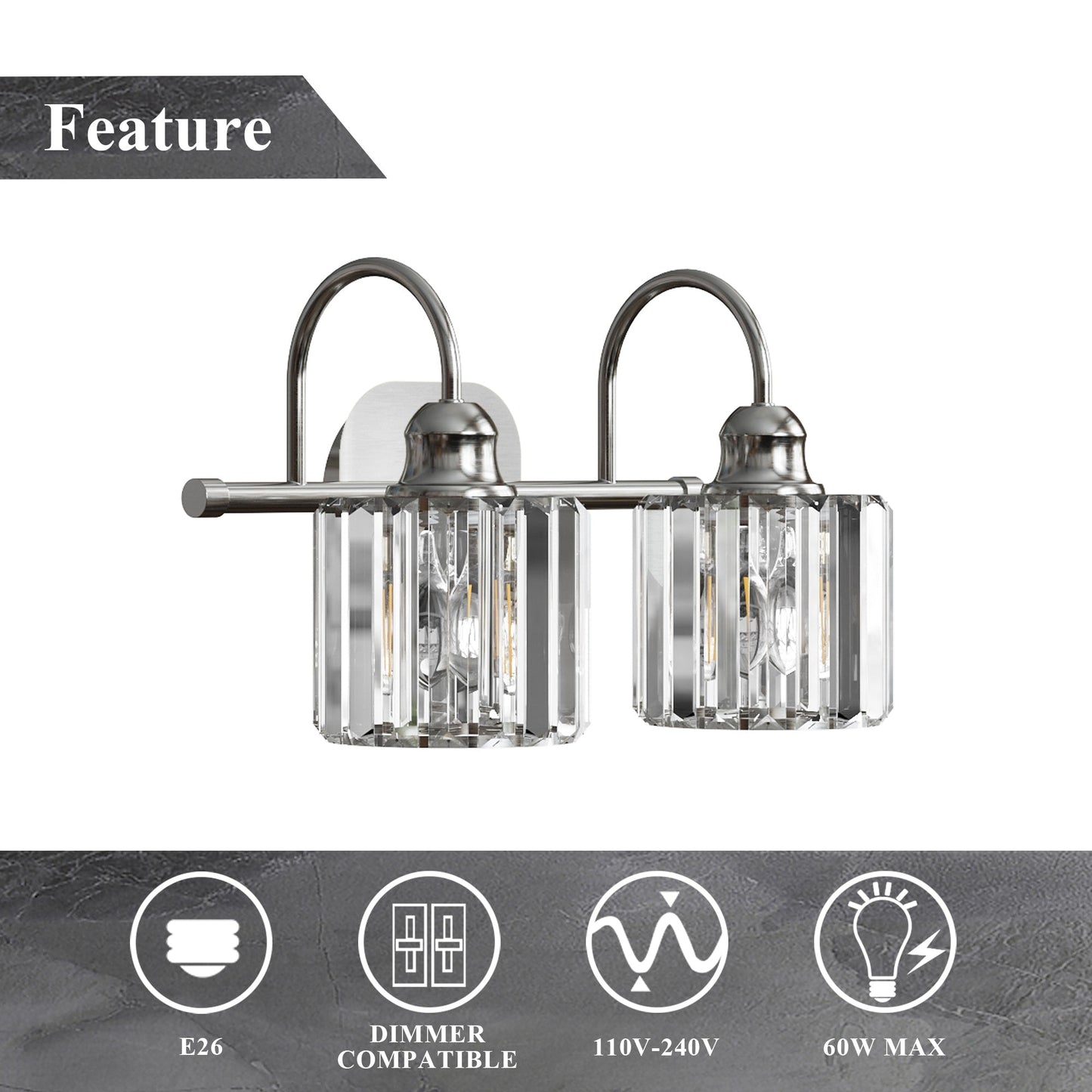 Appliques murales modernes ExBrite en cristal doré rose à 1, 2, 3, 4 ou 5 lumières pour salle de bain, à intensité variable