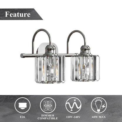 Appliques murales modernes ExBrite en cristal doré rose à 1, 2, 3, 4 ou 5 lumières pour salle de bain, à intensité variable