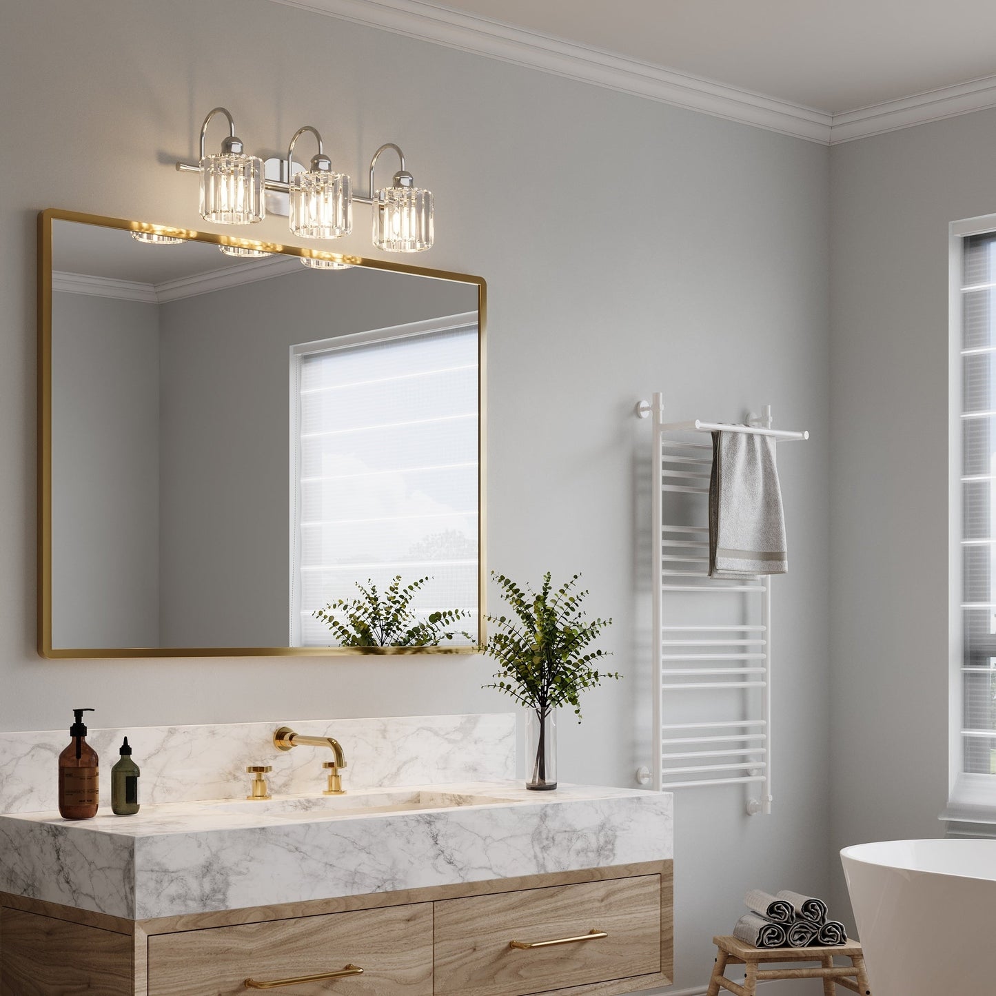 Appliques murales modernes ExBrite en cristal doré rose à 1, 2, 3, 4 ou 5 lumières pour salle de bain, à intensité variable