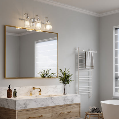 Appliques murales modernes ExBrite en cristal doré rose à 1, 2, 3, 4 ou 5 lumières pour salle de bain, à intensité variable