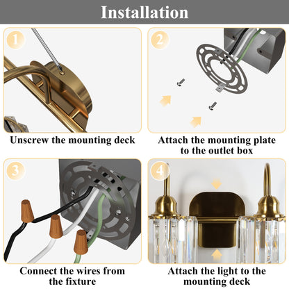 Appliques murales modernes ExBrite en cristal doré rose à 1, 2, 3, 4 ou 5 lumières pour salle de bain, à intensité variable