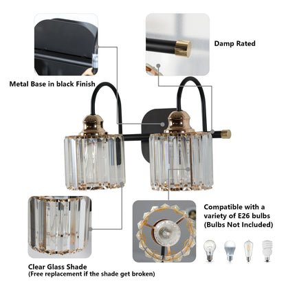 Appliques murales modernes ExBrite en cristal doré rose à 1, 2, 3, 4 ou 5 lumières pour salle de bain, à intensité variable