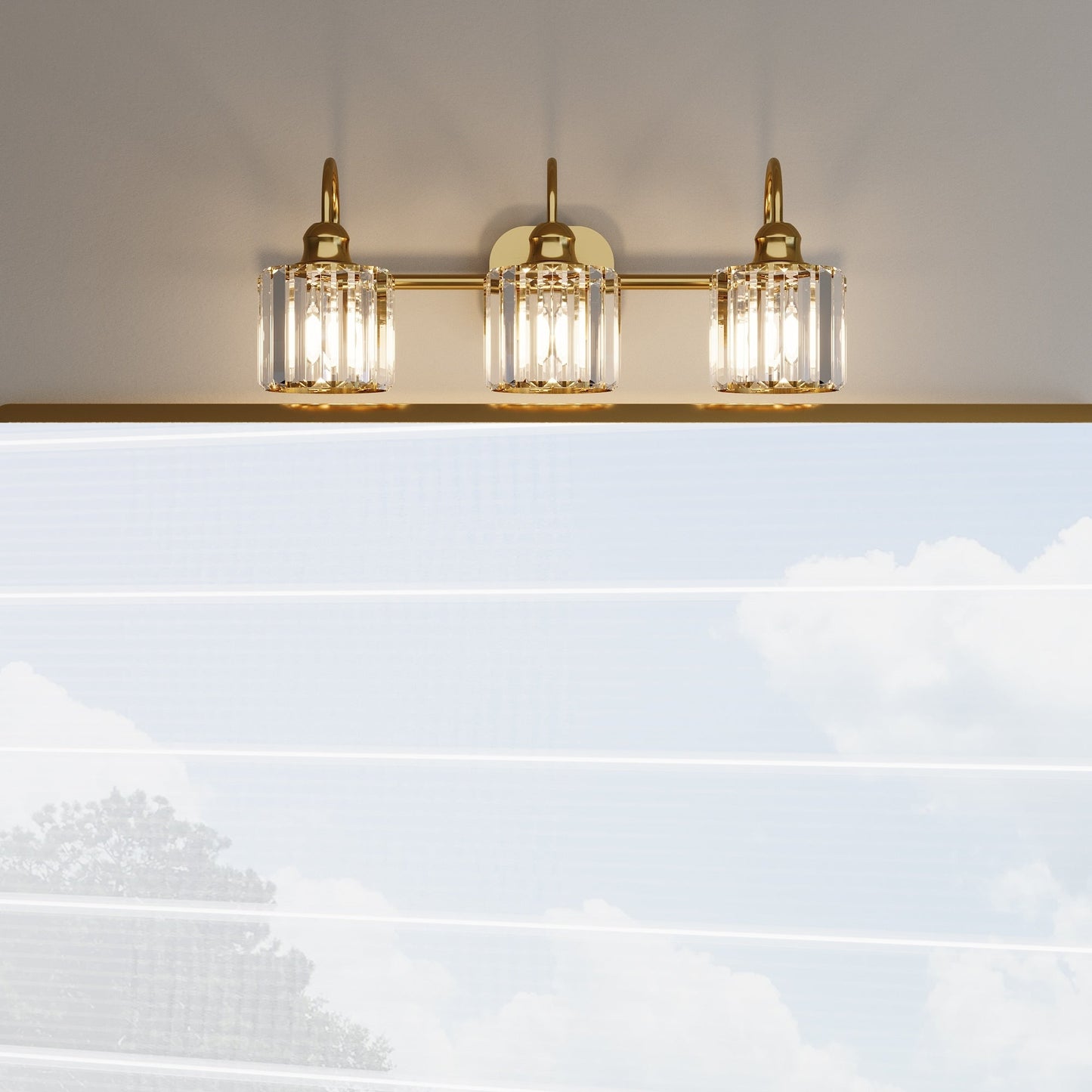 Appliques murales modernes ExBrite en cristal doré rose à 1, 2, 3, 4 ou 5 lumières pour salle de bain, à intensité variable