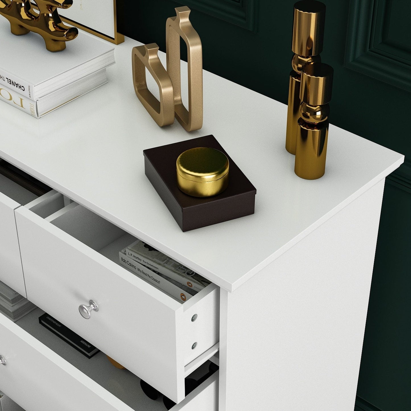 Commode double blanche à 10 tiroirs pour chambre à coucher, grand espace de rangement