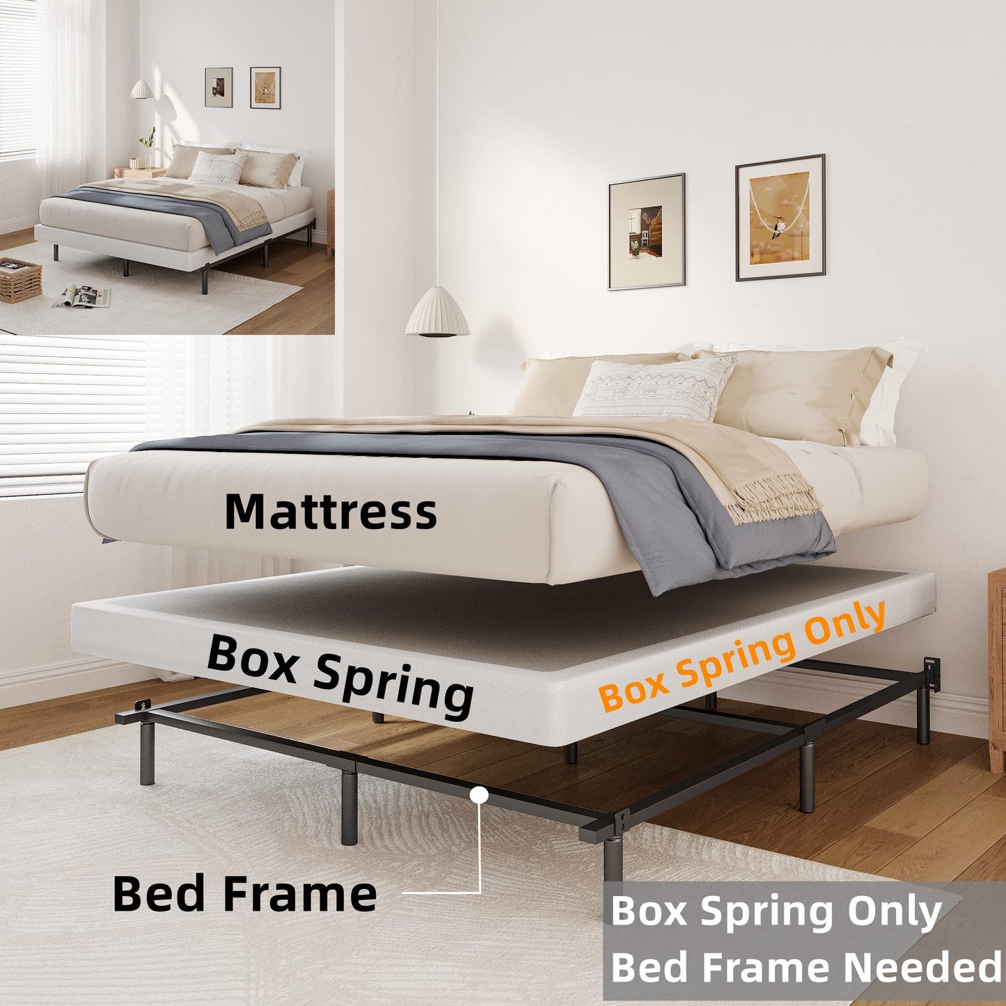 Ressort métallique à profil bas de 5 pouces, structure robuste avec revêtement gris