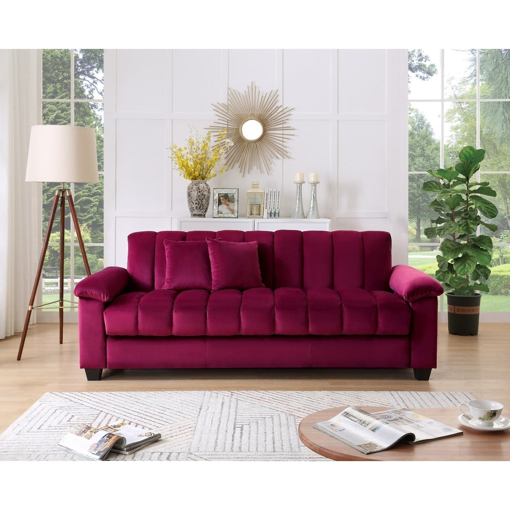 Canapé-lit convertible de salon rembourré en tissu avec dossier à canaux