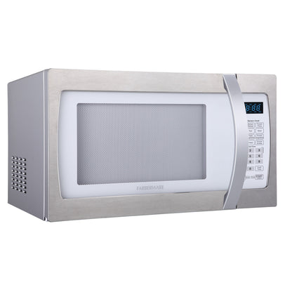 Four à micro-ondes Farberware Professional de 1,3 pi³ et 1 100 W avec cuisson par capteur intelligent, blanc et platine