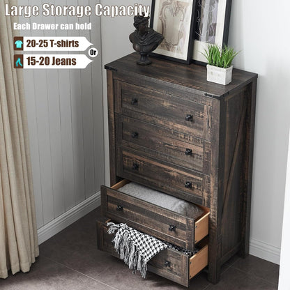 Commode haute en bois à 5 tiroirs de style ferme, idéale pour la chambre à coucher