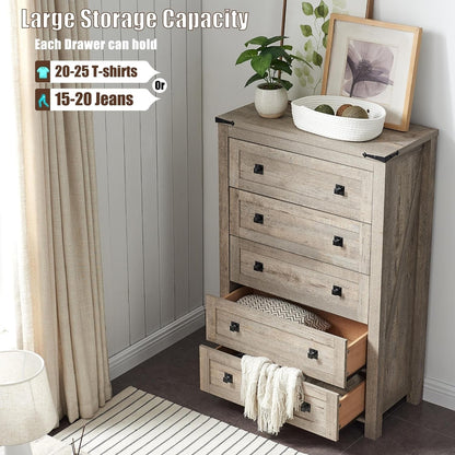 Commode haute en bois à 5 tiroirs de style ferme, idéale pour la chambre à coucher