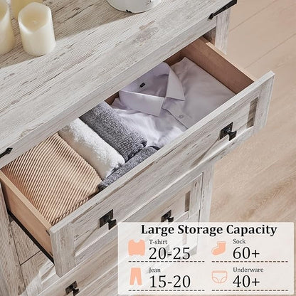 Commode haute en bois à 5 tiroirs de style ferme, idéale pour la chambre à coucher