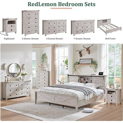 Commode haute en bois à 5 tiroirs de style ferme, idéale pour la chambre à coucher