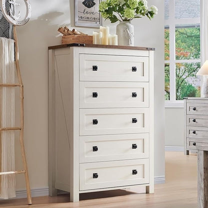 Commode haute en bois à 5 tiroirs de style ferme, idéale pour la chambre à coucher