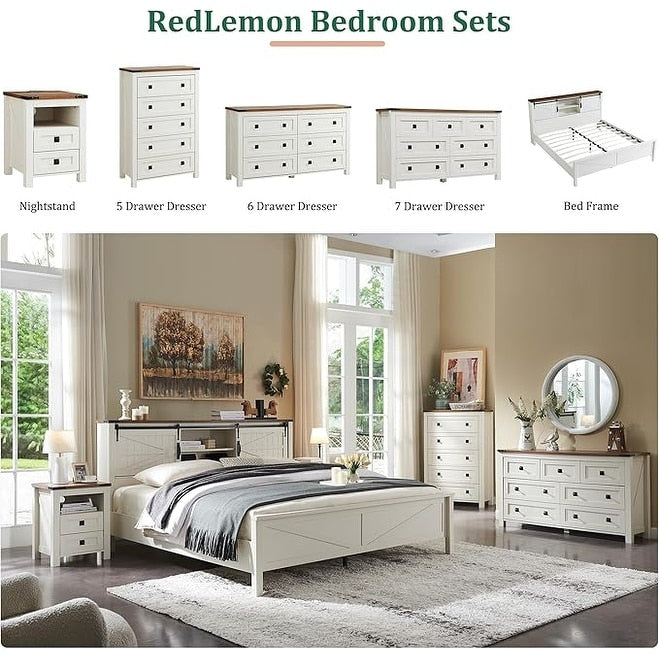 Commode haute en bois à 5 tiroirs de style ferme, idéale pour la chambre à coucher